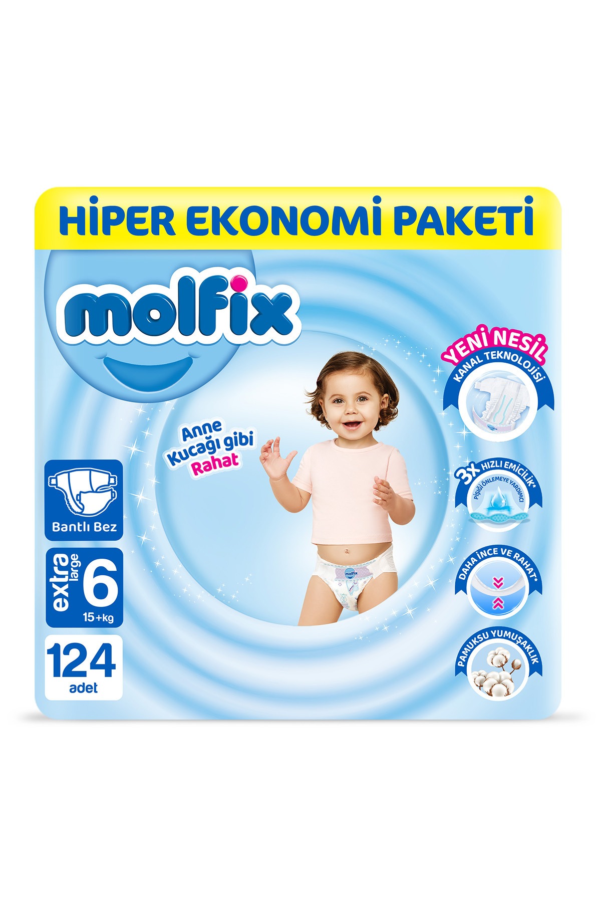 Bebek Bezi 6 Beden E.Large Hiper Ekonomi Paketi 124 Adet