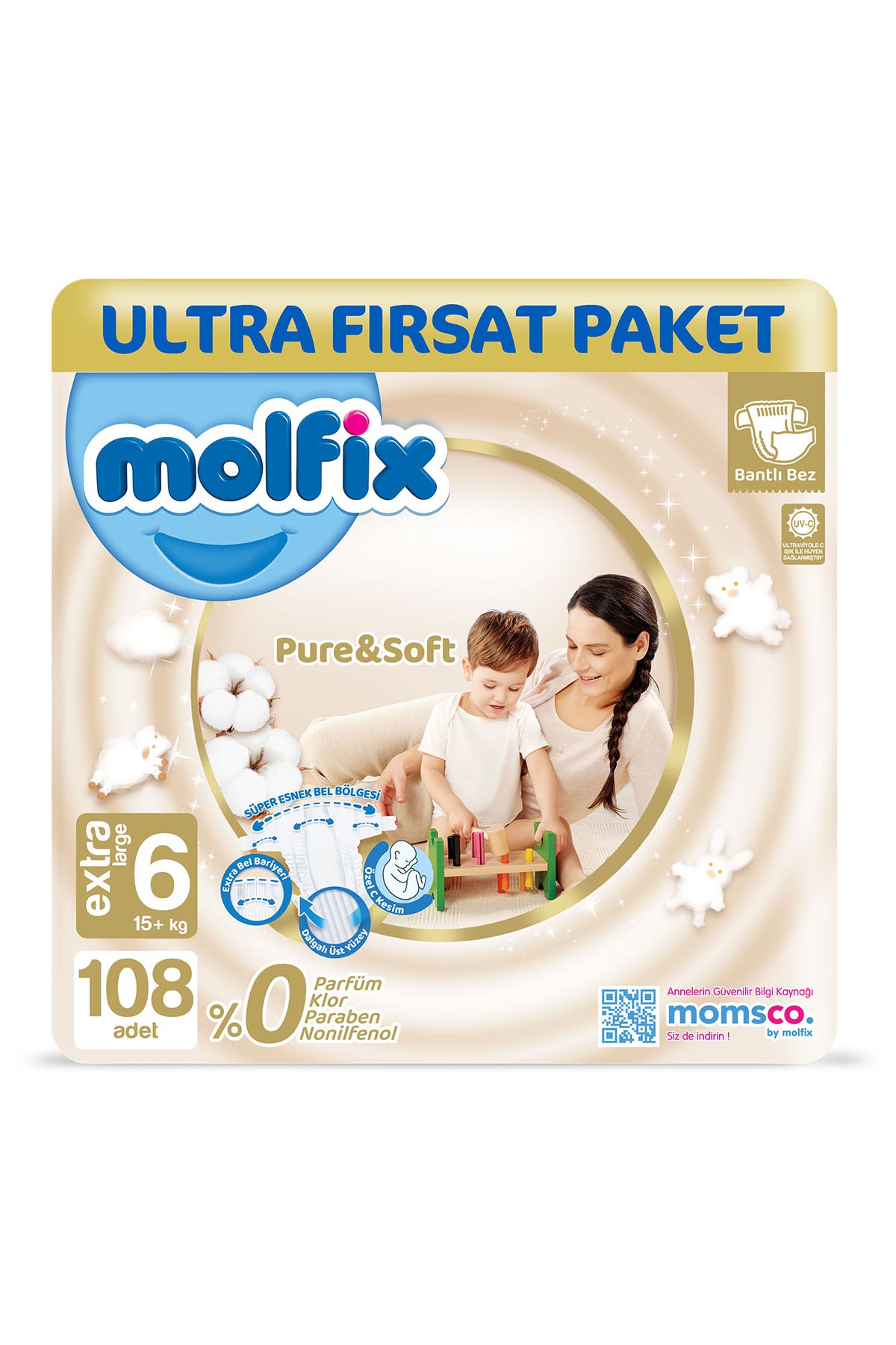 Pure & Soft Bebek Bezi 6 Beden Extra Large 108 Adet