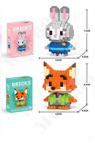 Judy Hopps - Nick Wilde Mini Bricks 3D Puzzle / Sevimli Figür / 2'Li Eğlenceli Set / Hobi+..