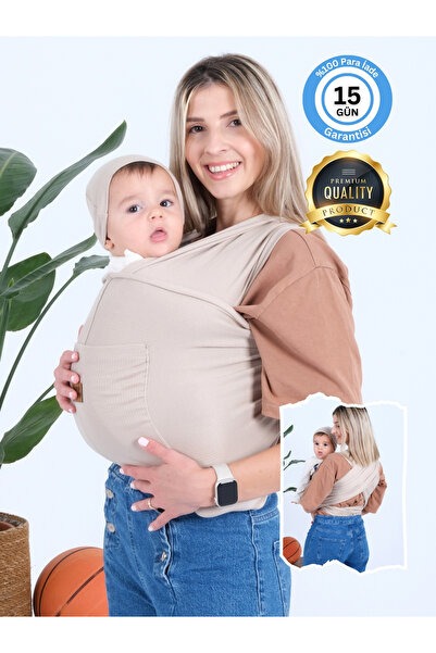Premium Organik Pamuk Sırt Destekli Cepli Şapkalı Bebek Taşıyıcı Sling Bebek Taşıma Şalı Esnek Wrap