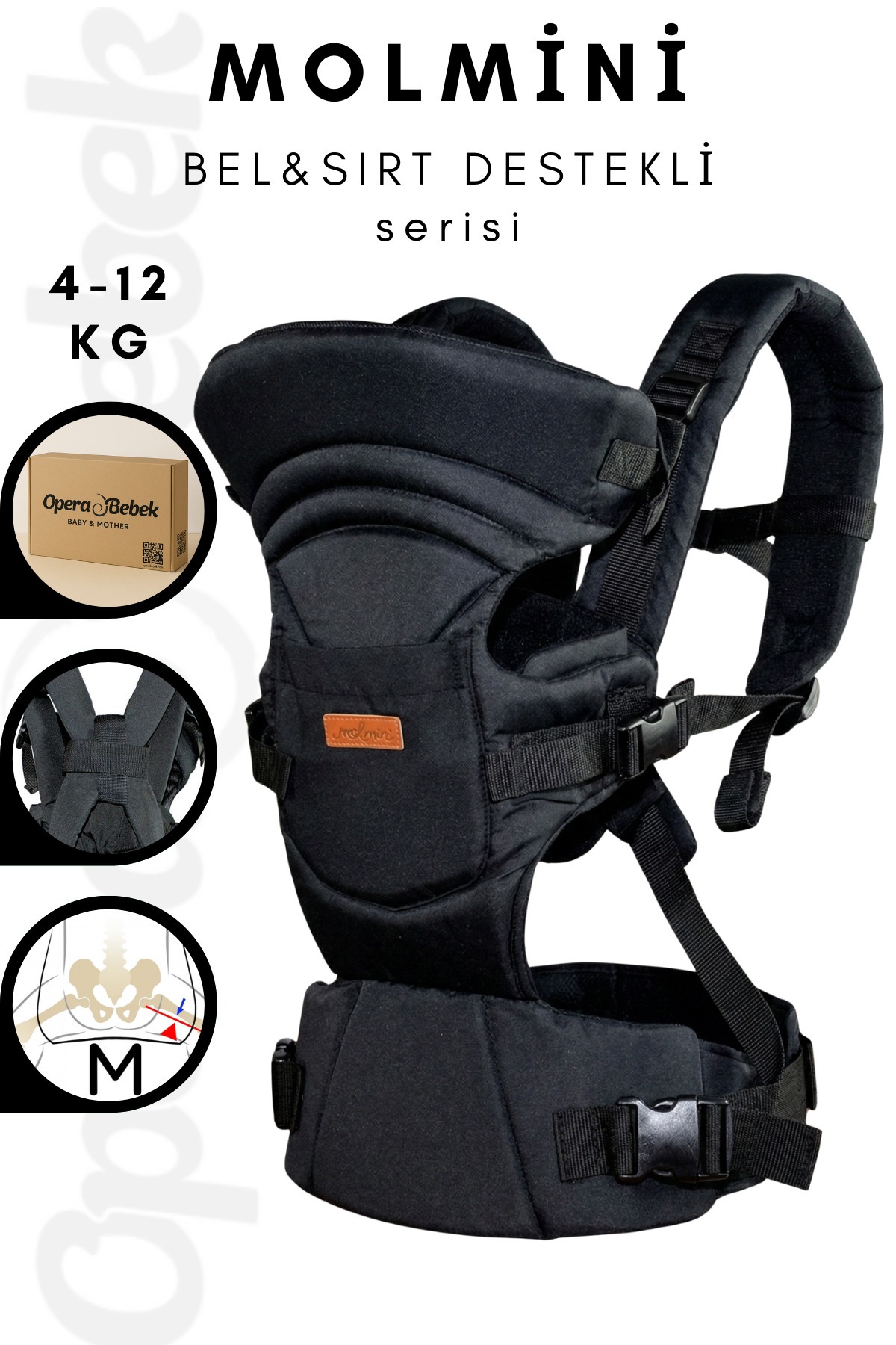 Plus Bel & Sırt Destekli 4-12 KG Ergonomik Kanguru Çok Yönlü Ayarlanabilir GRİ